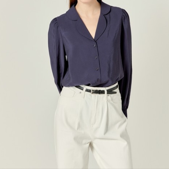 NWT - English Factory Scallop Collared Navy Dress Shirt - Size S - Picture 1 of 11